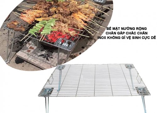Vỉ nướng xếp gọn inox kiêm bàn dã ngoại